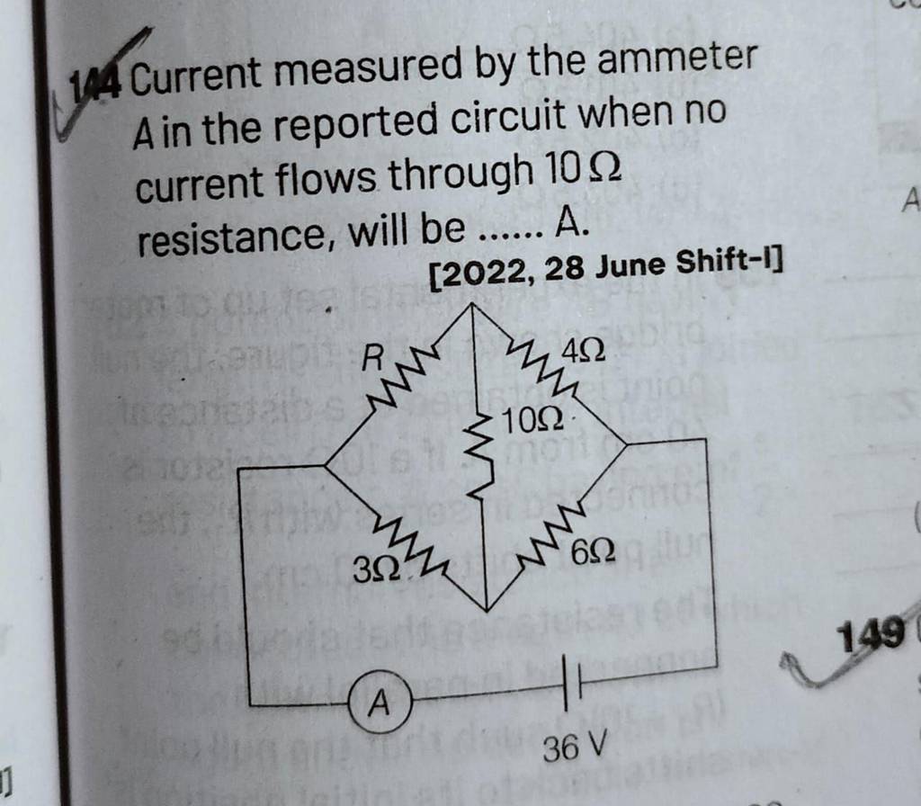 14. Current measured by the ammeter A in the reported circuit when no cur..