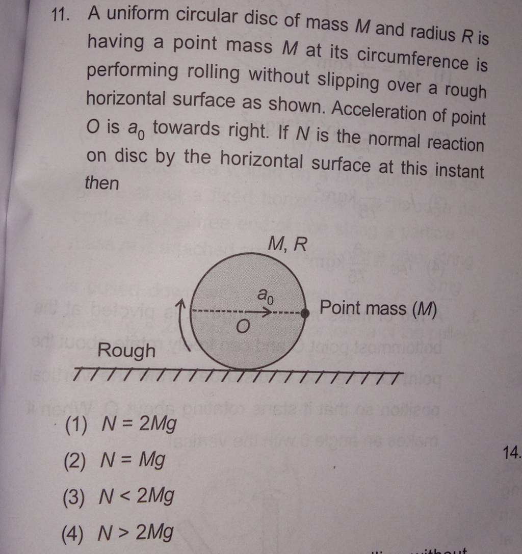 Circular Disc Revolved 11. A uniform circular disc of mass M and radius R is having a point mass..