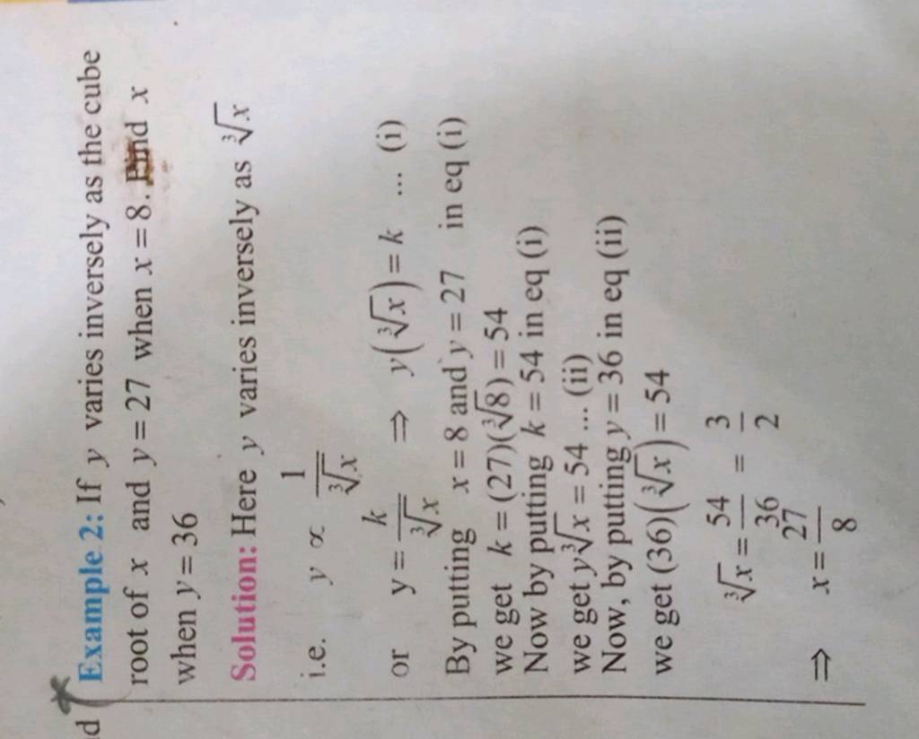 d Example 2: If y varies inversely as the cube root of x and y=27 when x=.. image.