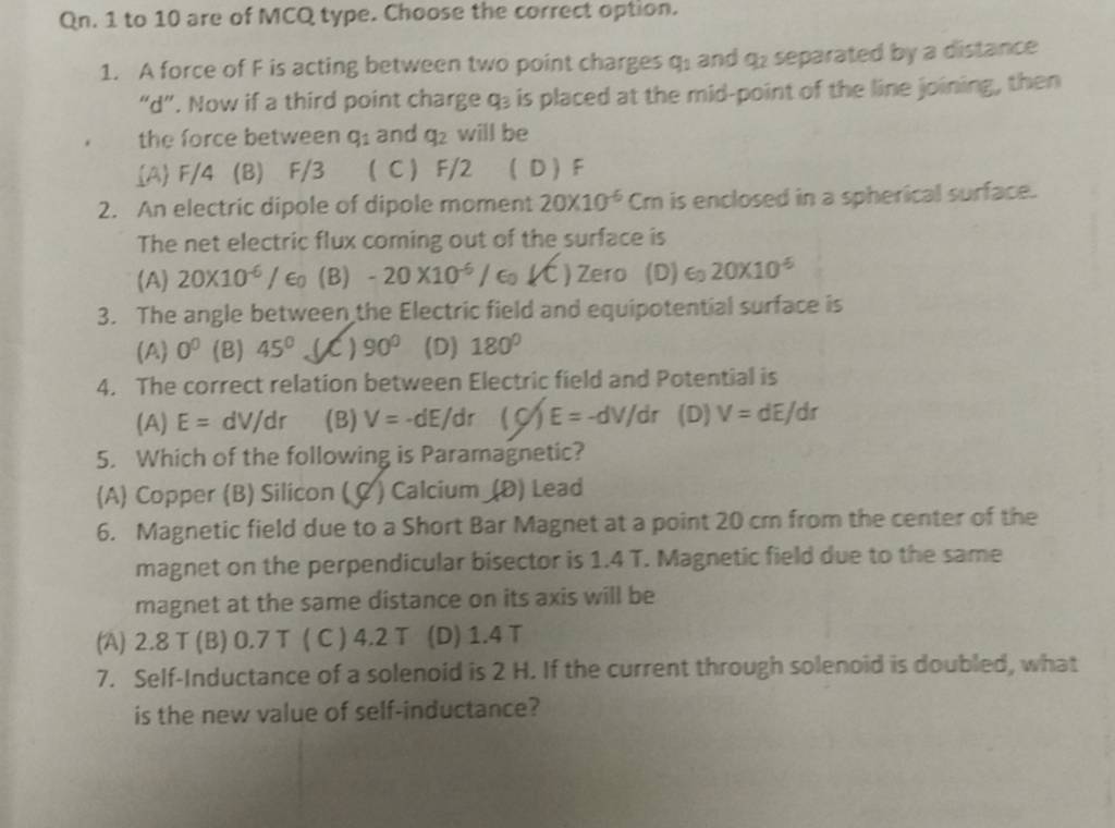 The correct relation between electric field and potential is filo