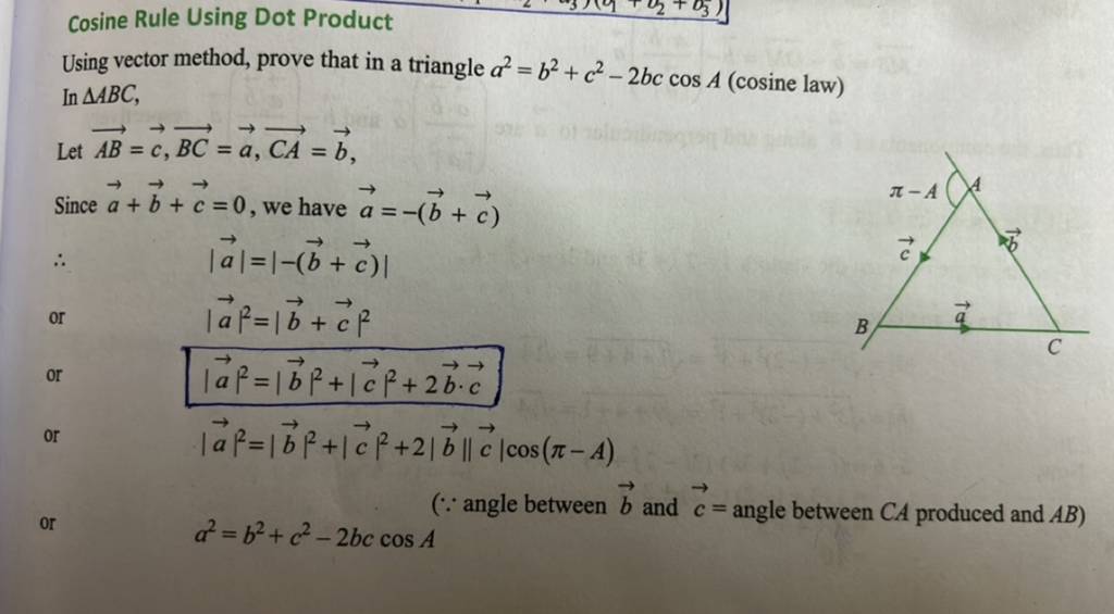 cosine-rule-using-dot-product-using-vector-method-prove-that-in-a-triang