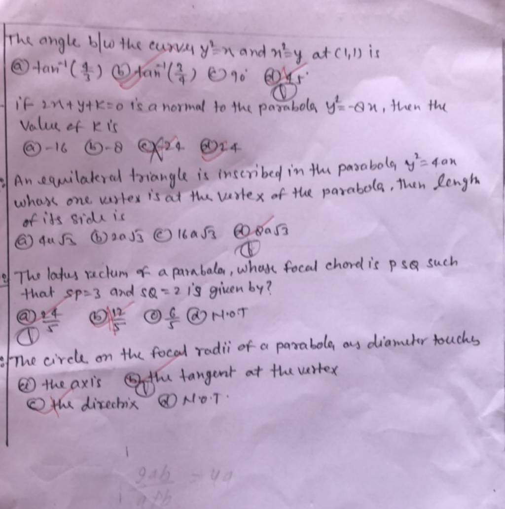 The Angle Bow The Curve R Y2 X And X2 Y At 1 1 Is A Tan−1 34 B Ta