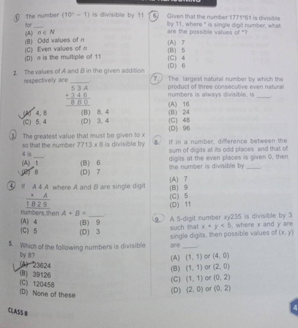 If in a number, difference between the sum of digits at its odd places an..