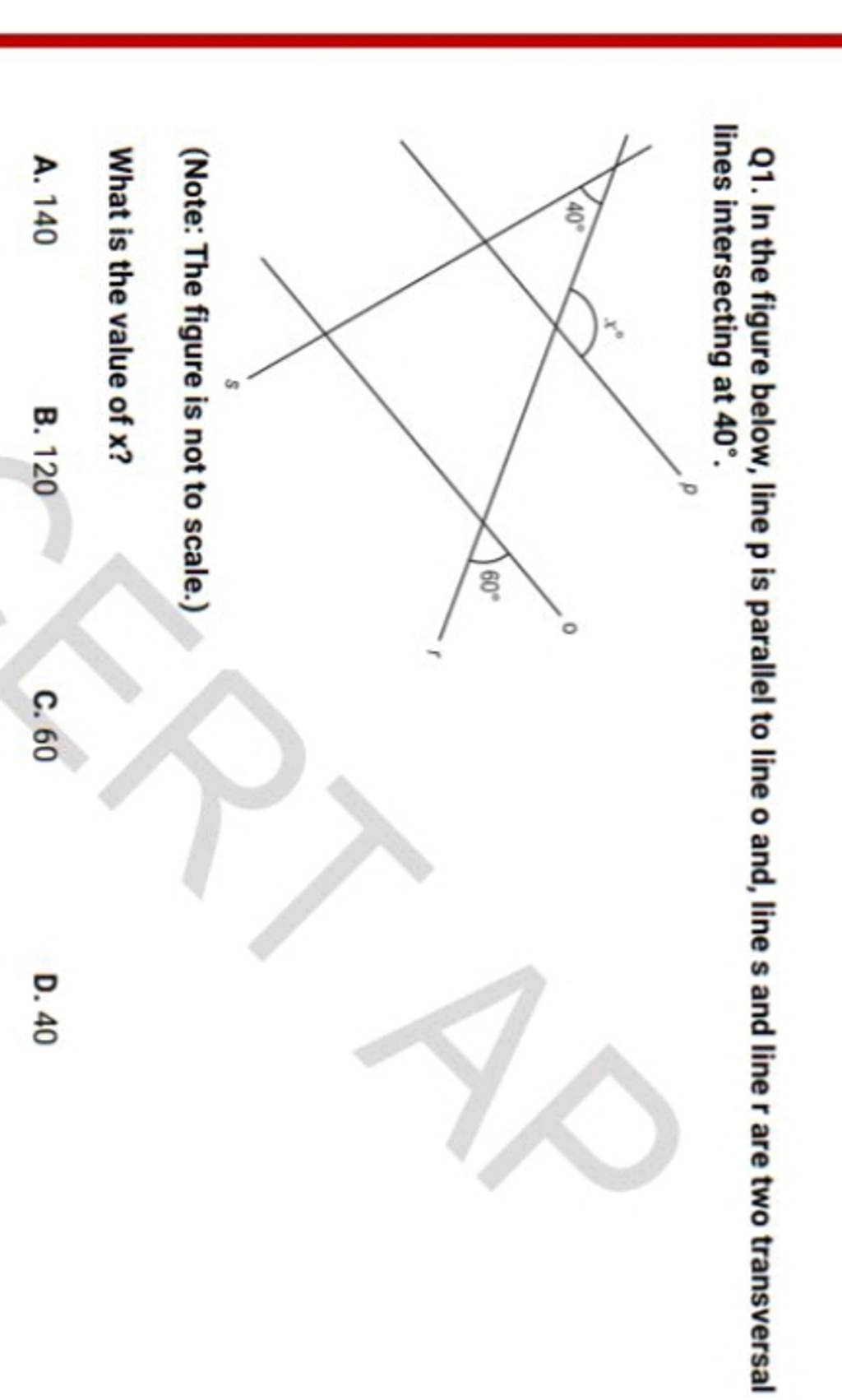 Q1. In the figure below, line p is parallel to line o and, line s and lin..