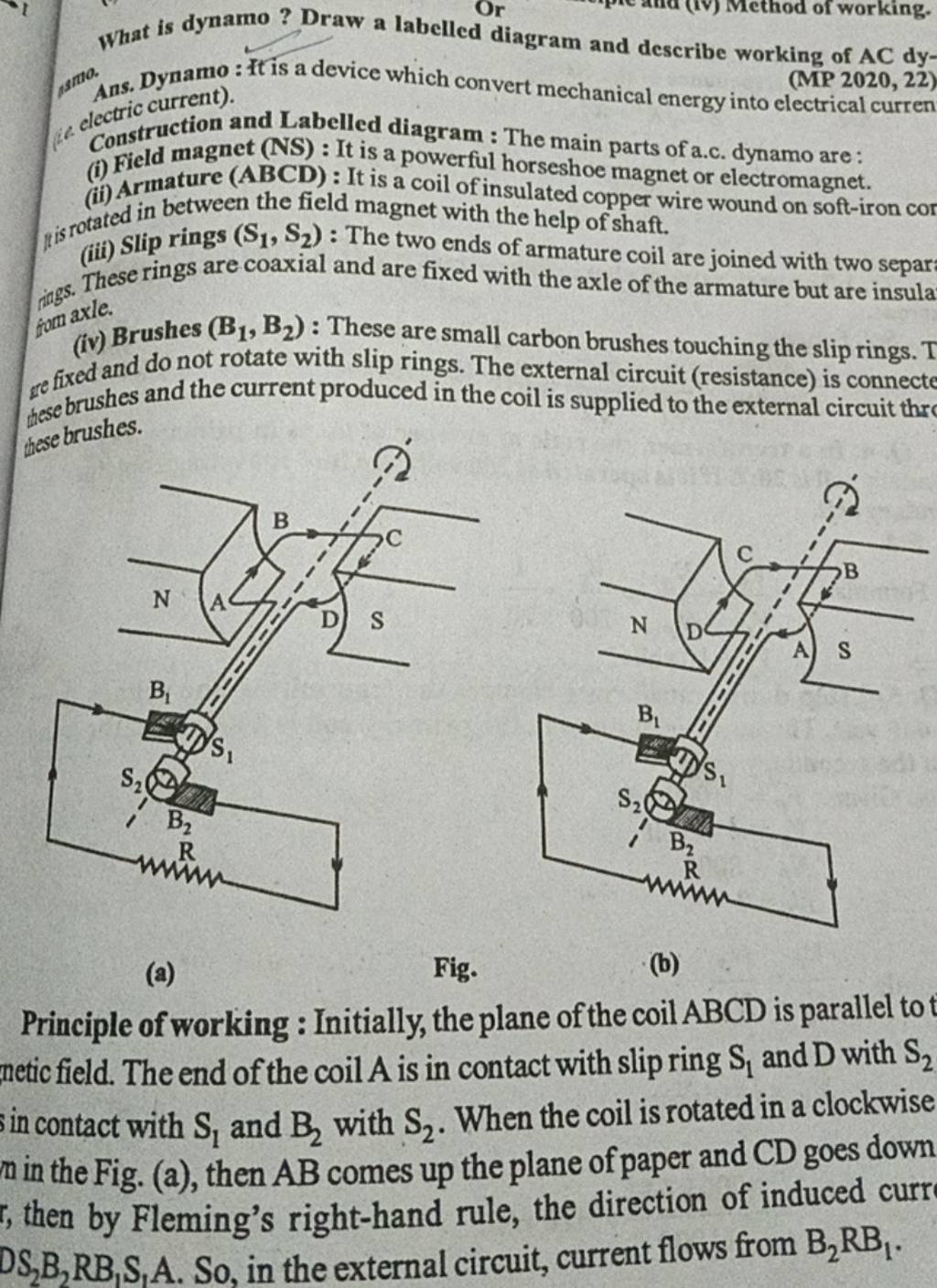 What Is Dynamo? Draw A Labelled Diagram And Describe Working Of AC DyAns...