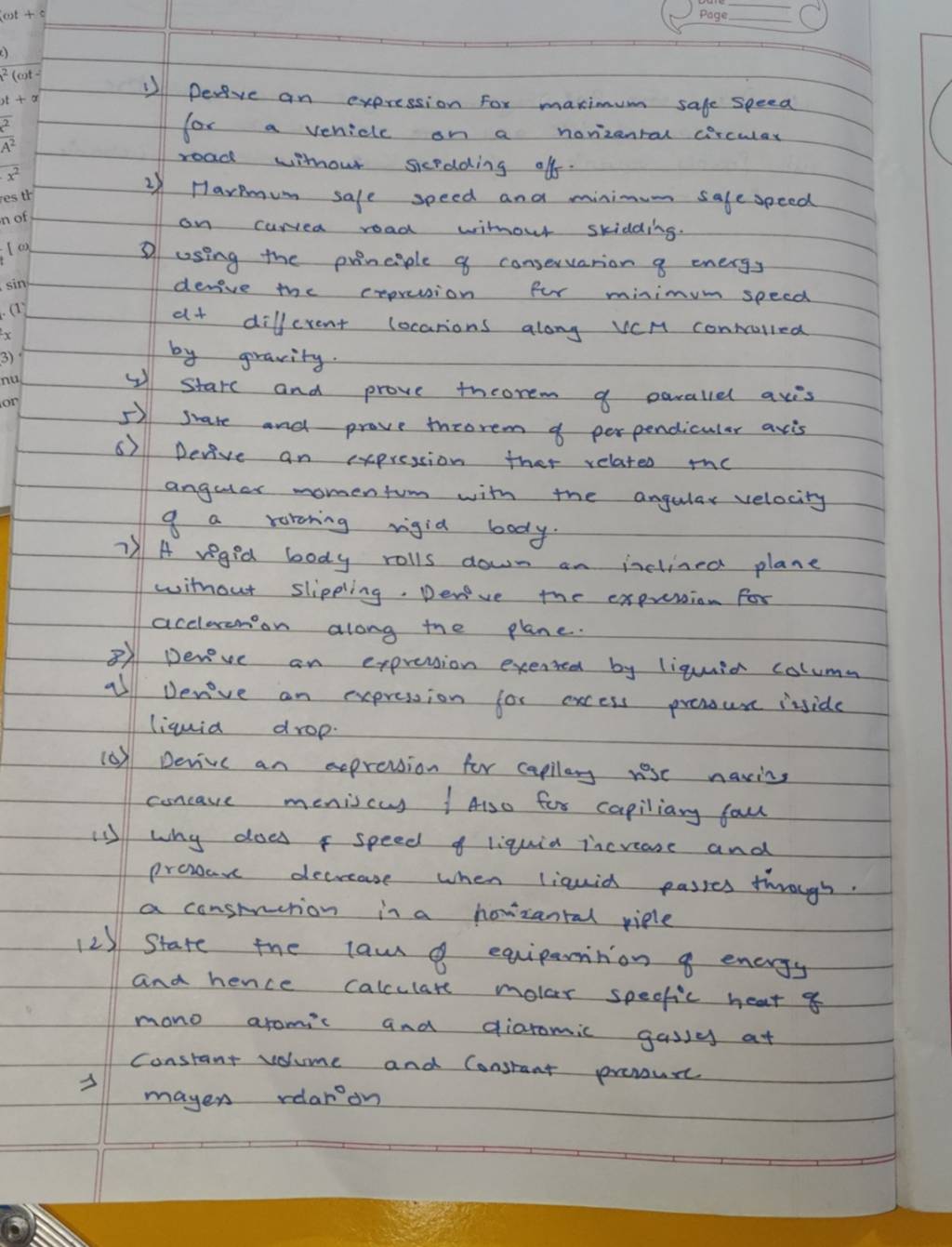 A rigid body rolls down an inclined plane without slipping. Derive the e..