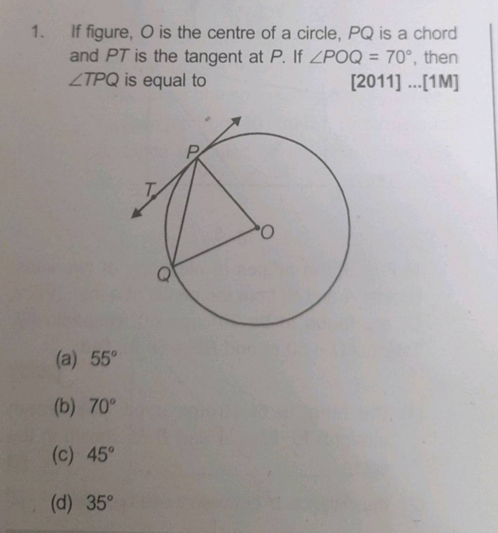 If Figure O Is The Centre Of A Circle Pq Is A Chord And Pt Is The Tange 1752