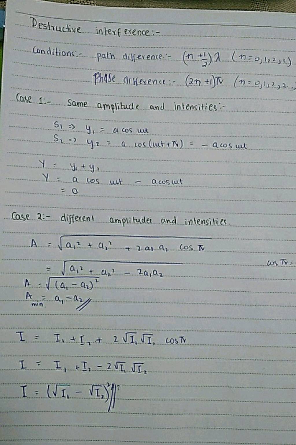 Destructive Interference Conditions Path Difference N 21 λ N 0 1