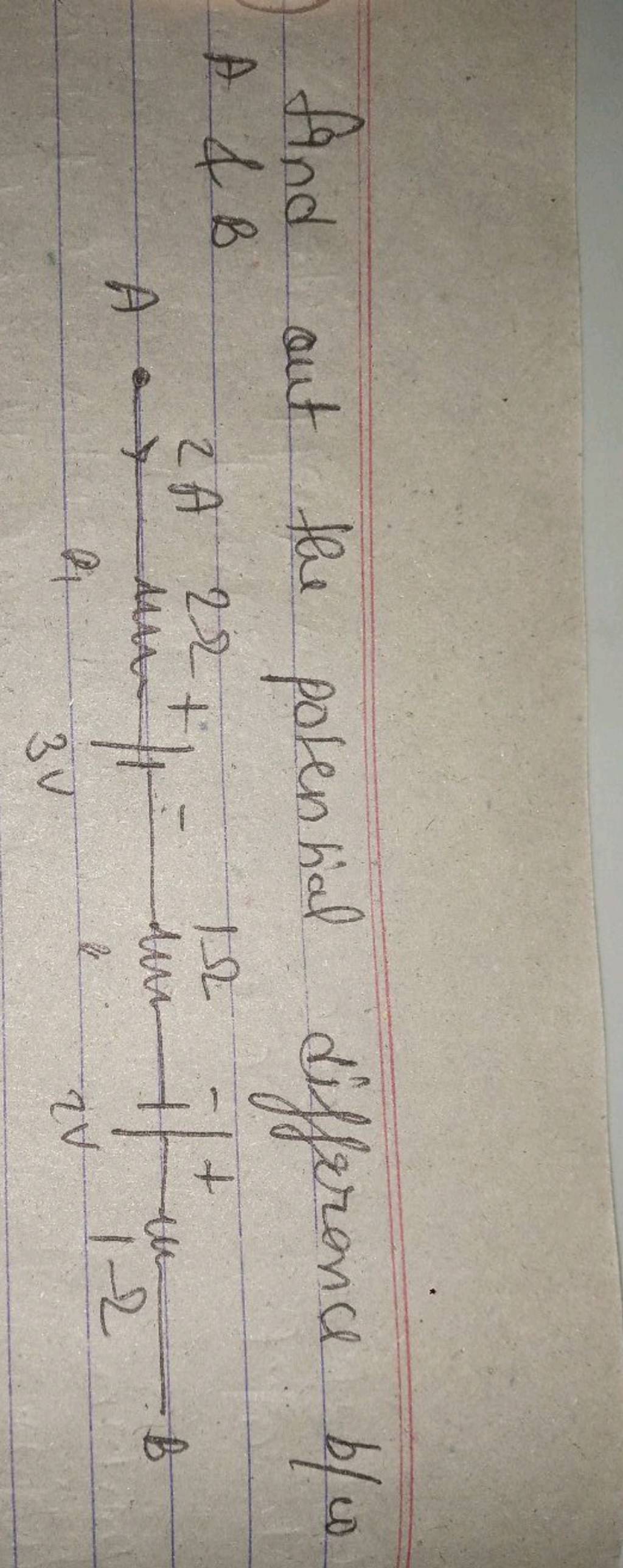 find out the potential difference b/w A&B | Filo