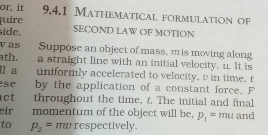 describe mathematical formulation of second law of motion