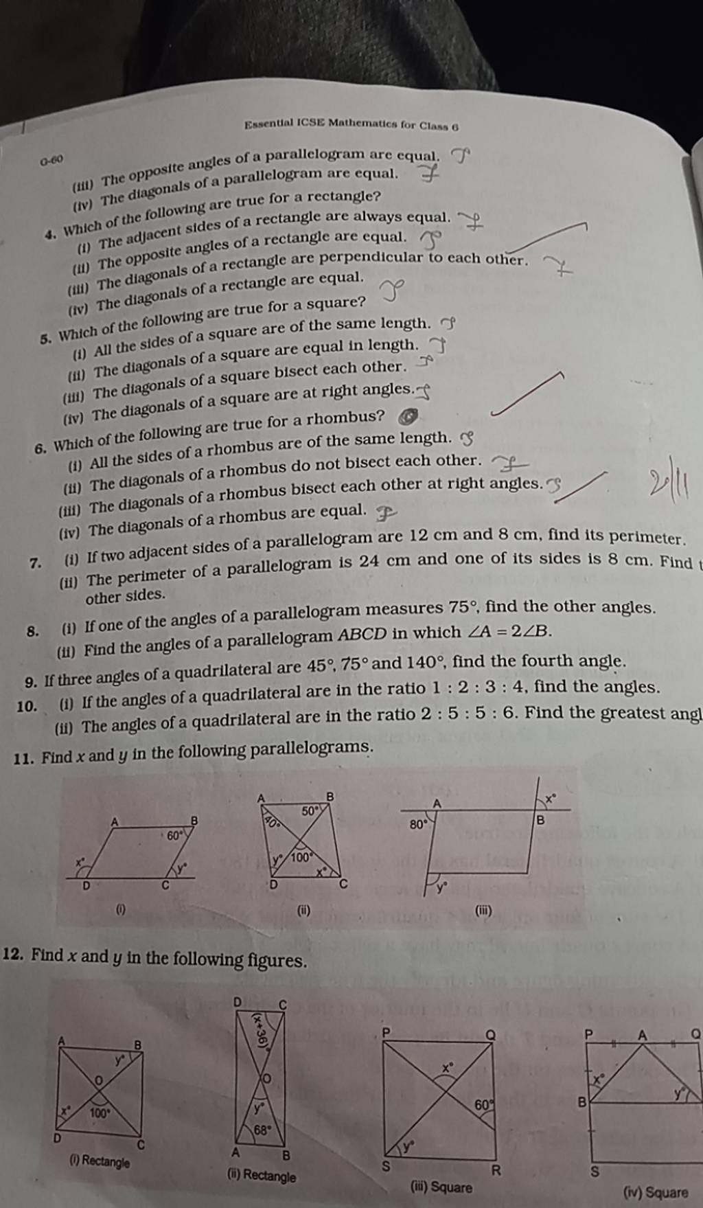 (i) If One Of The Angles A Parallelogram Measures 75∘, Find Other 