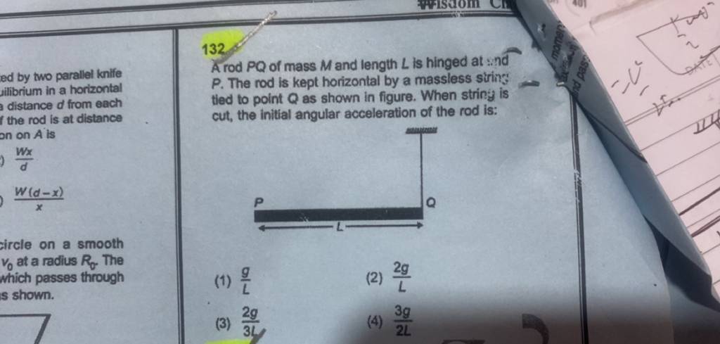 132 A Rod Pq Of Mass M And Length L Is Hinged At Nd P The Rod Is Kept H