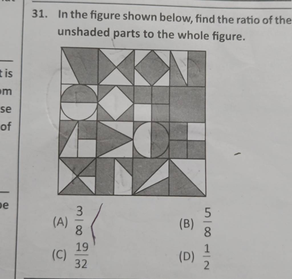 In the figure shown below, find the ratio of the unshaded parts to the wh..