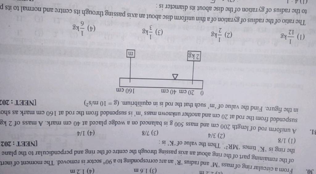 A Uniform Rod Of Length 200 Cm And Mass 500 G Is Balanced On A Wedge Plac