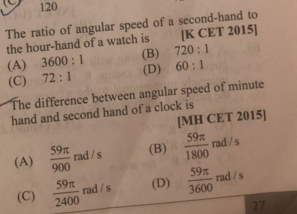 The difference between angular speed of minute hand and second hand of a