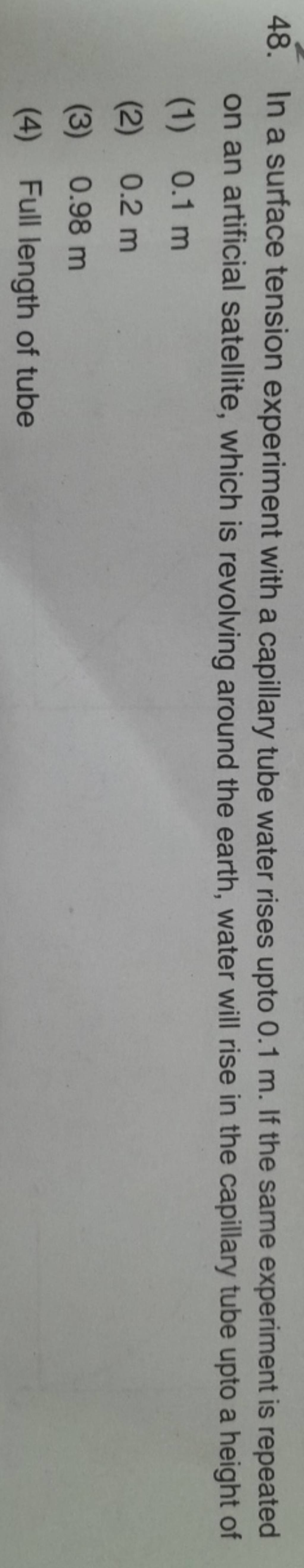 In a surface tension experiment with a capillary tube water rises upto 0...