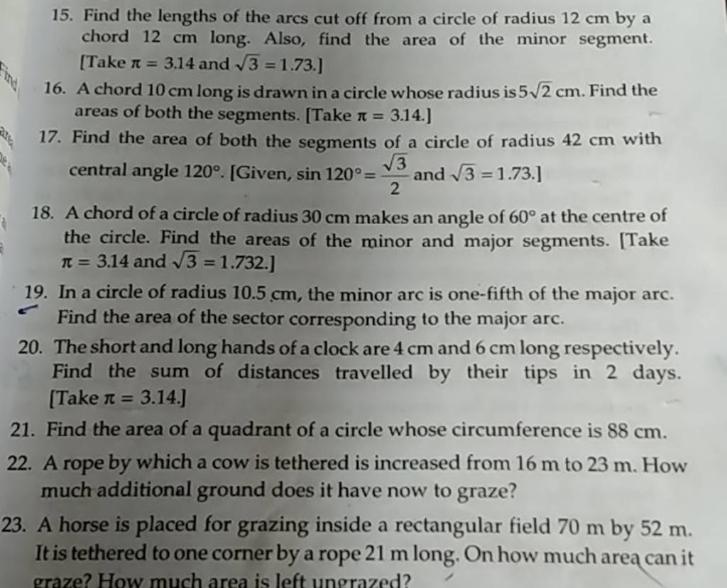 15-find-the-lengths-of-the-arcs-cut-off-from-a-circle-of-radius-12-cm-by