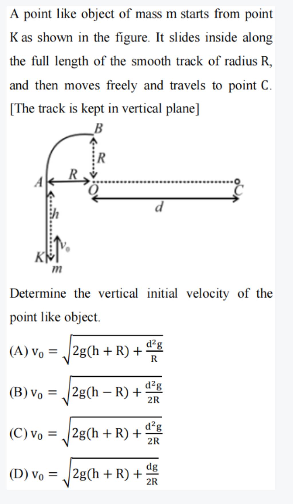 Point Mass Object A point like object of mass m starts from point K as shown in the figure...