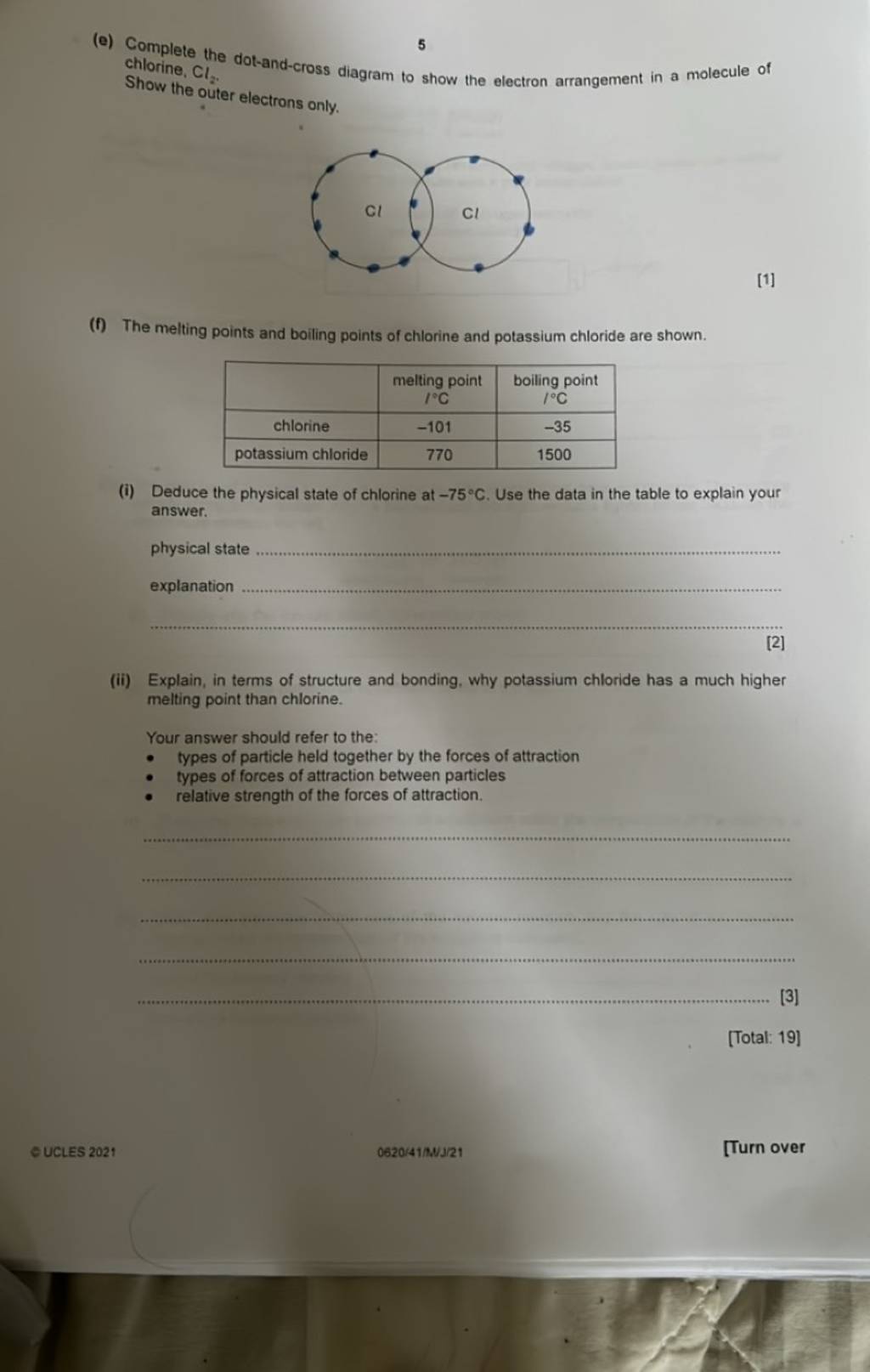 E Complete The Dot And Cross Diagram To Show The Electron Arrangement