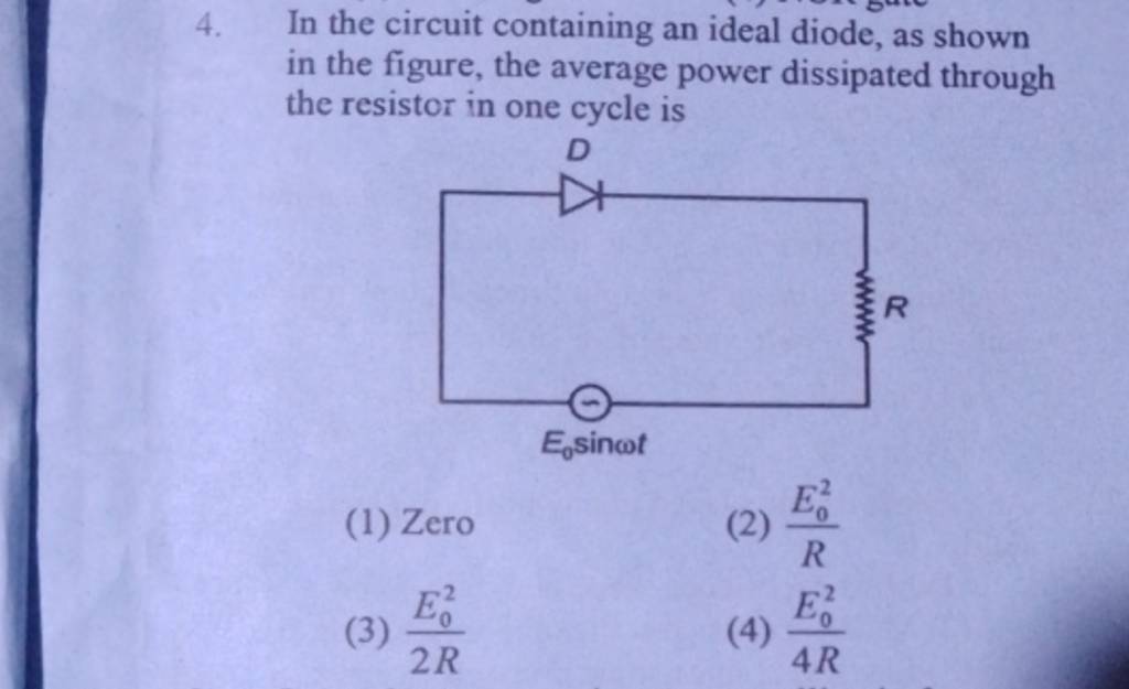 In the circuit containing an ideal diode, as shown in the figure, the ave..