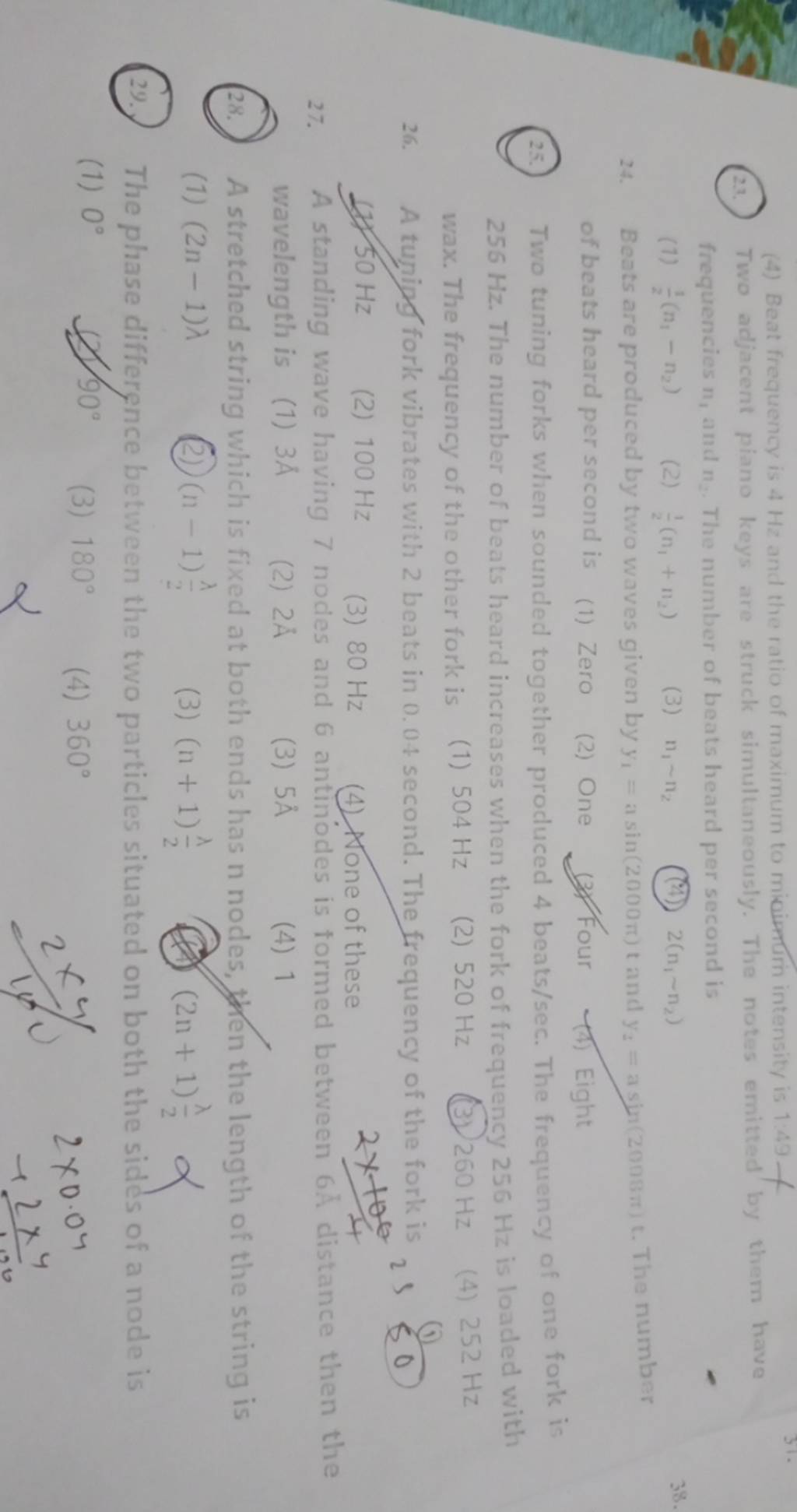 (23.) Two adjacent piano keys are struck simultaneously. The notes emitte..