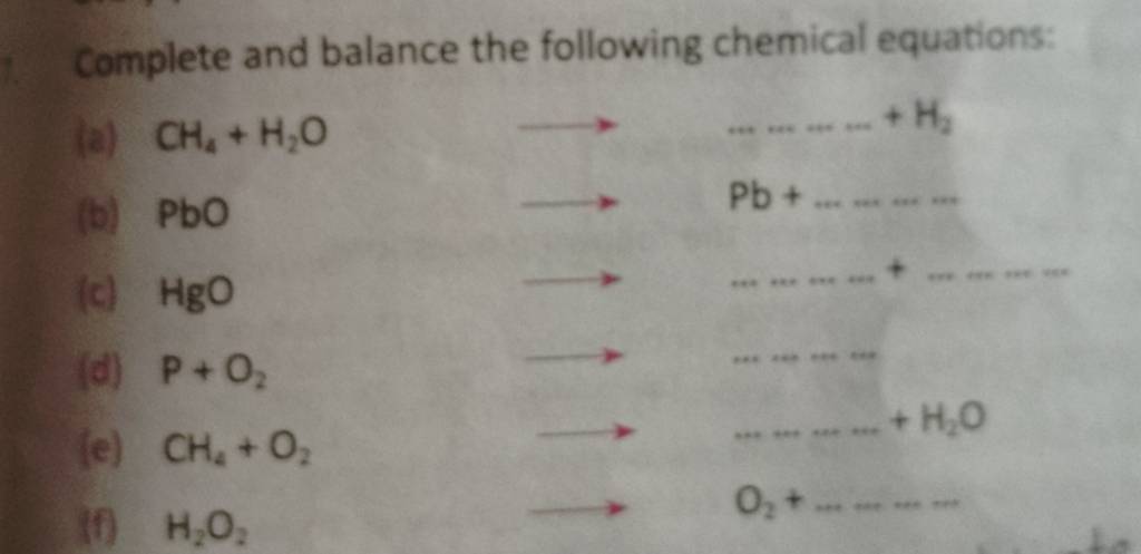 Complete And Balance The Following Chemical Equations Filo 7754