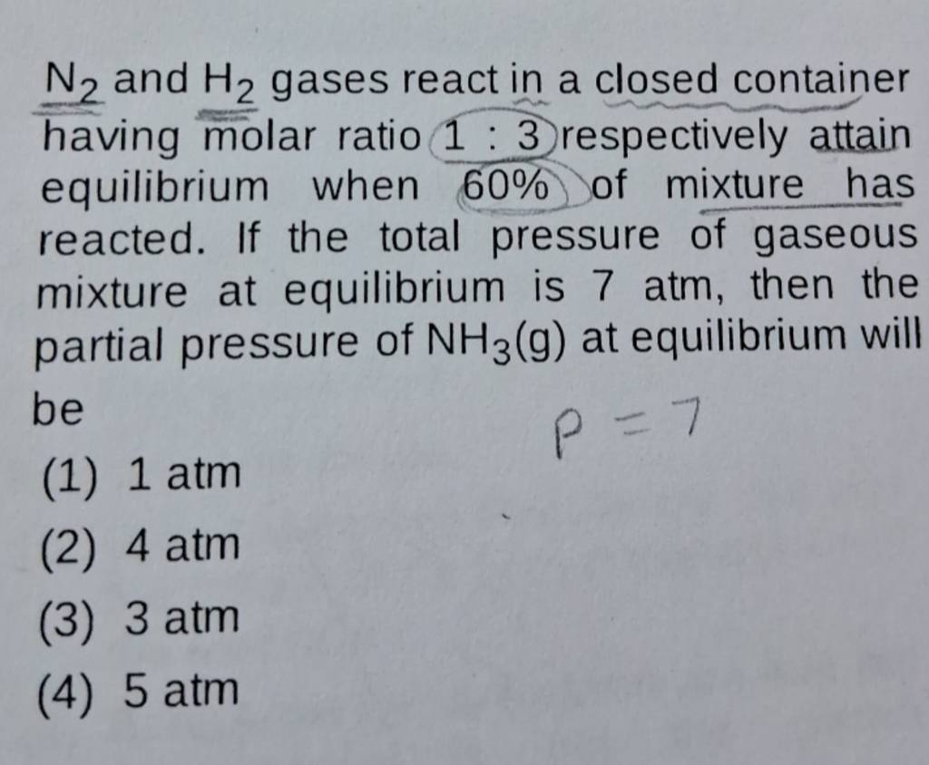 N2 and H2 gases react in a closed container having molar ratio 13 resp..