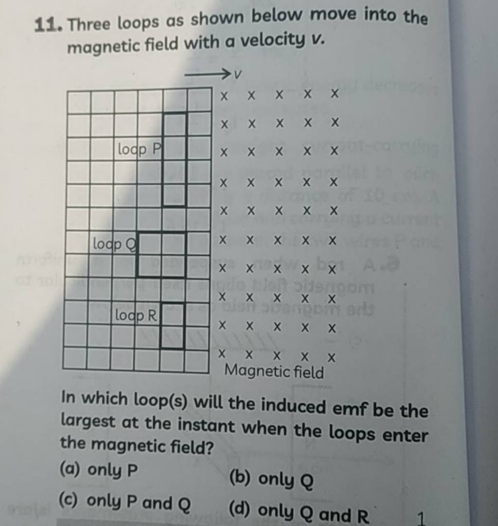 Three loops as shown below move into the field with a velocity v..