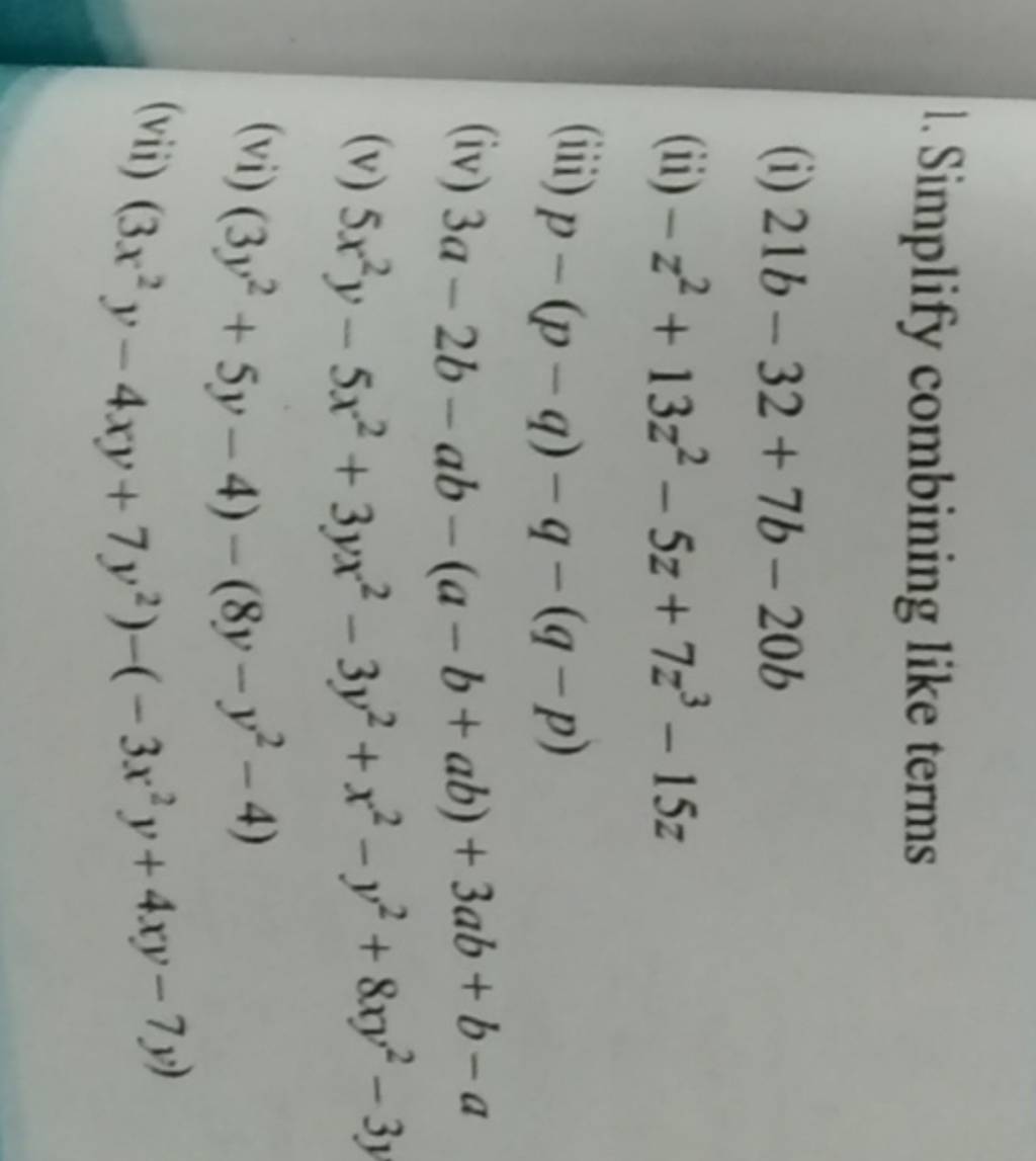 Simplify Combining Like Terms | Filo