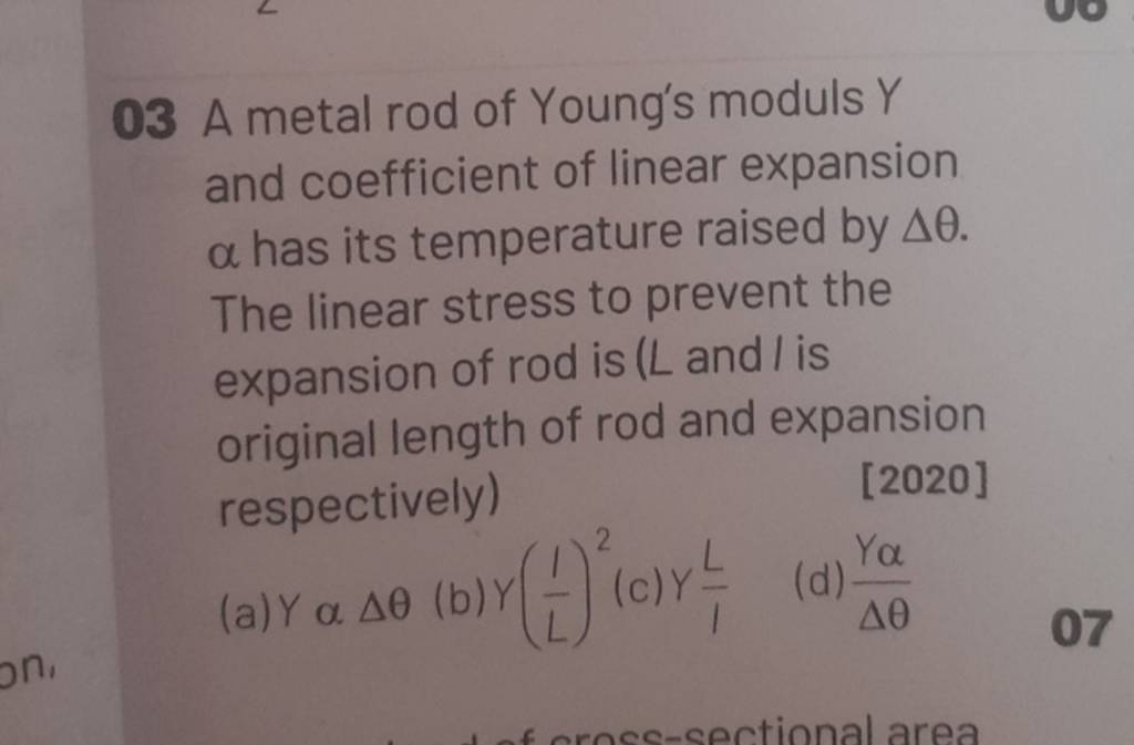 03 A metal rod of Young's moduls Y and coefficient of linear expansion α