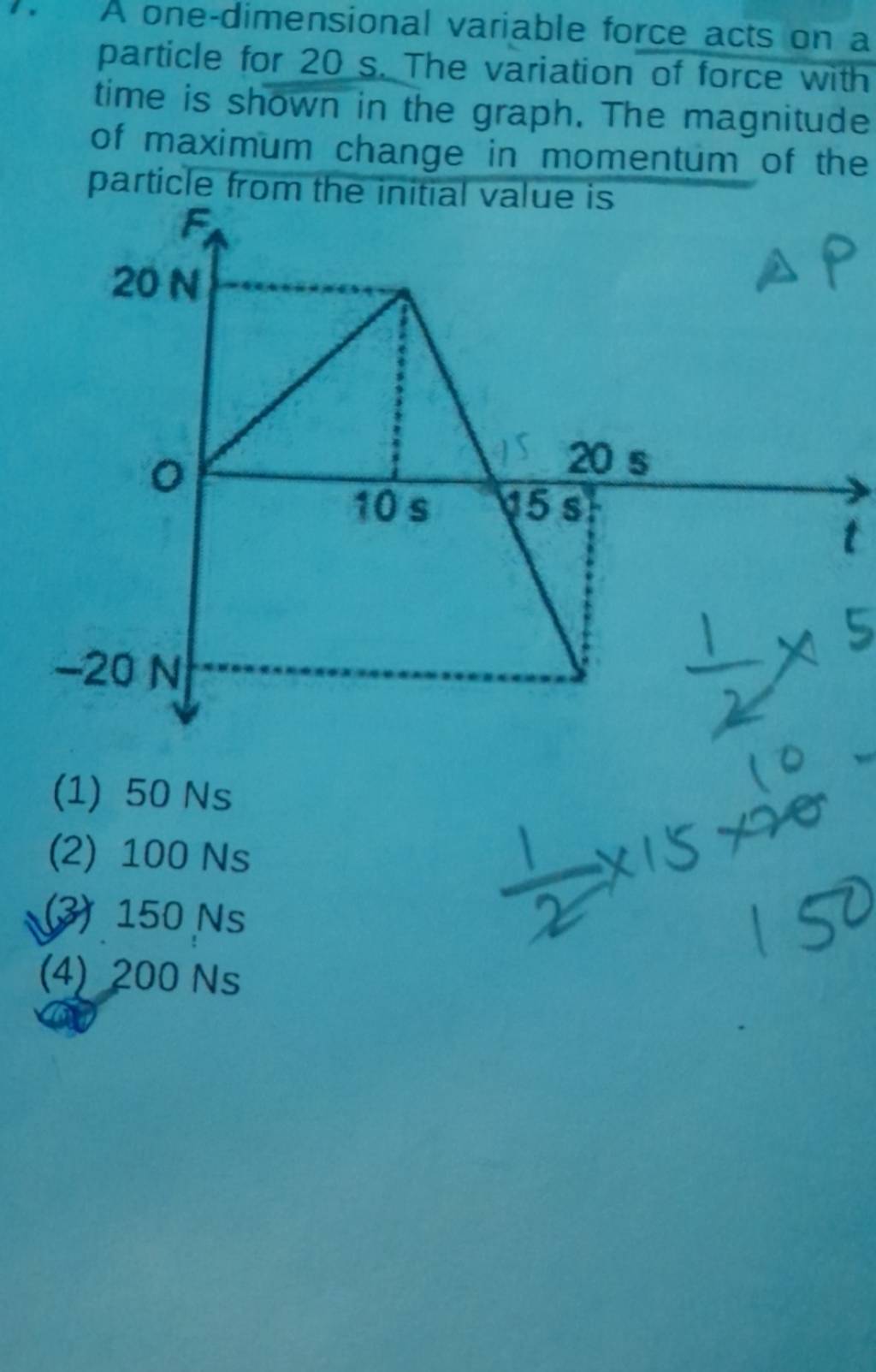 A one-dimensional variable force acts on a particle for 20 s. The variati..