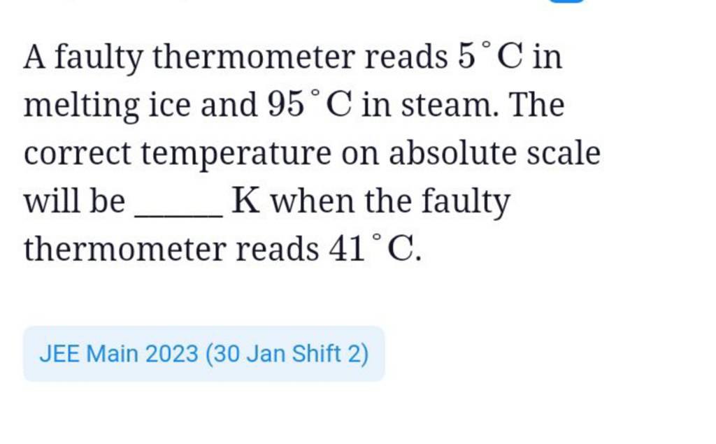 A faulty thermometer reads 5∘C in melting ice and 95∘C in steam. The corr..