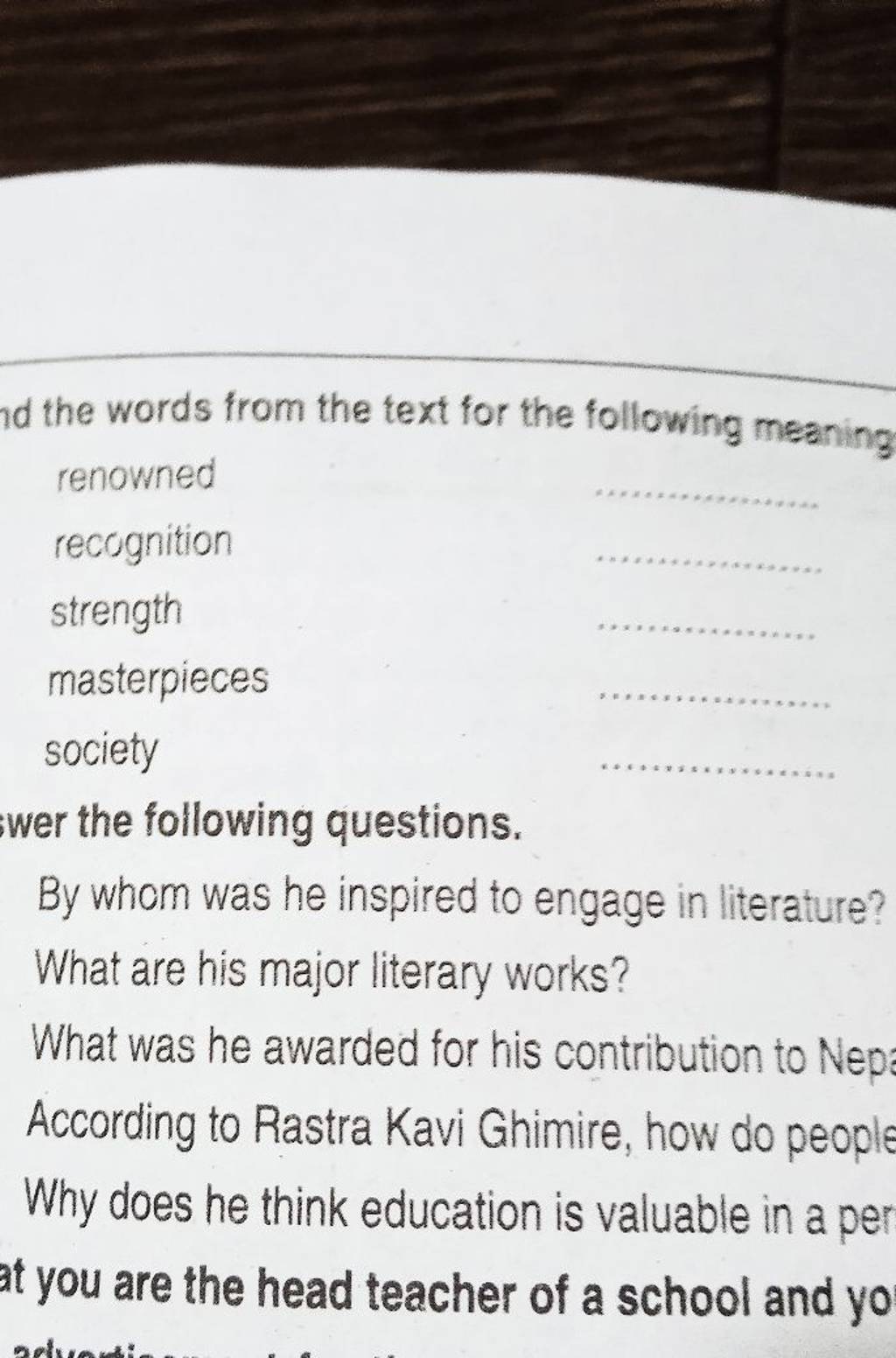 nd the words from the text for the following meaning renowned recognition..