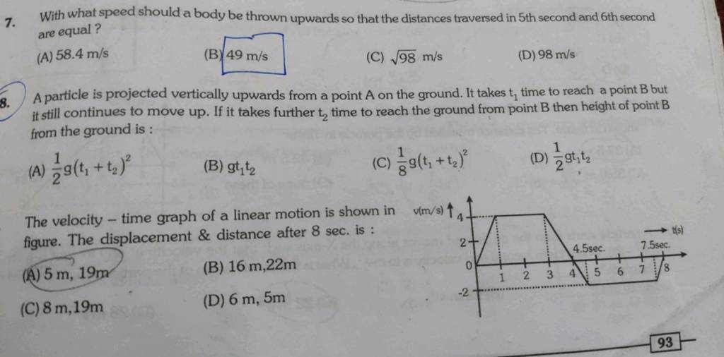 The velocity - time graph of a linear motion is shown in figure. The disp..