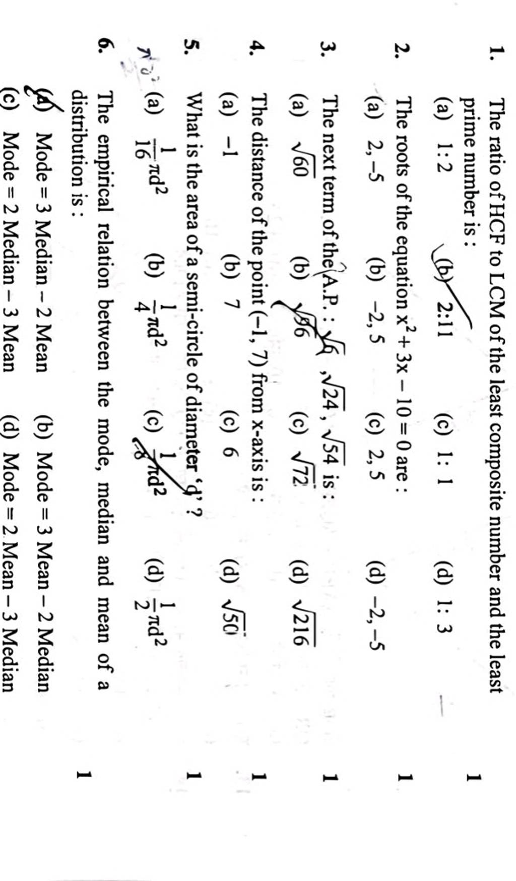 5 what is the area of a semi circle of diameter d