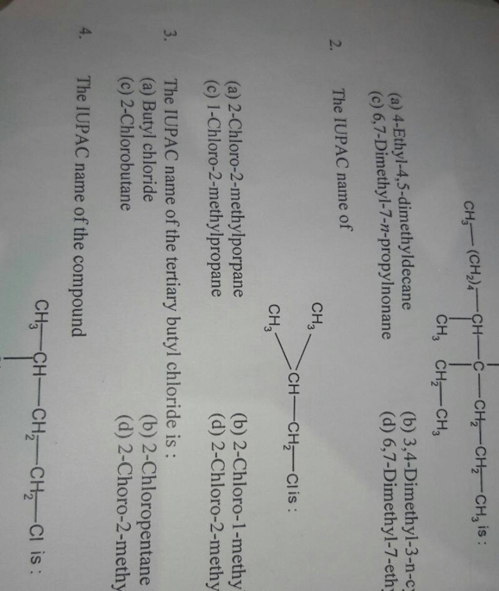 The IUPAC name of the tertiary butyl chloride is : | Filo