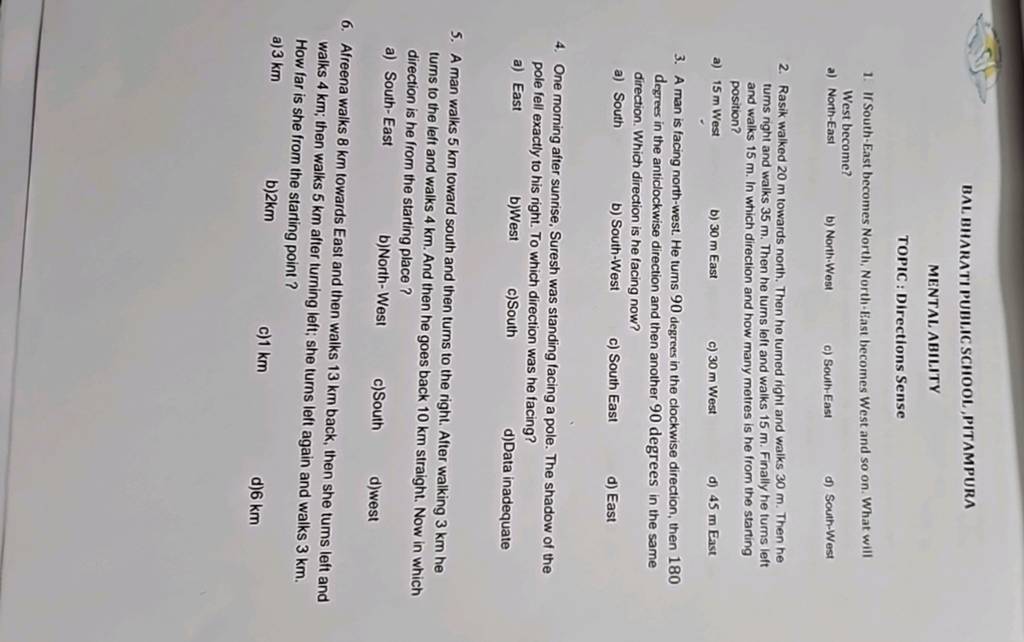 A man is facing northwest. He turns 90 degrees in the clockwise directio..