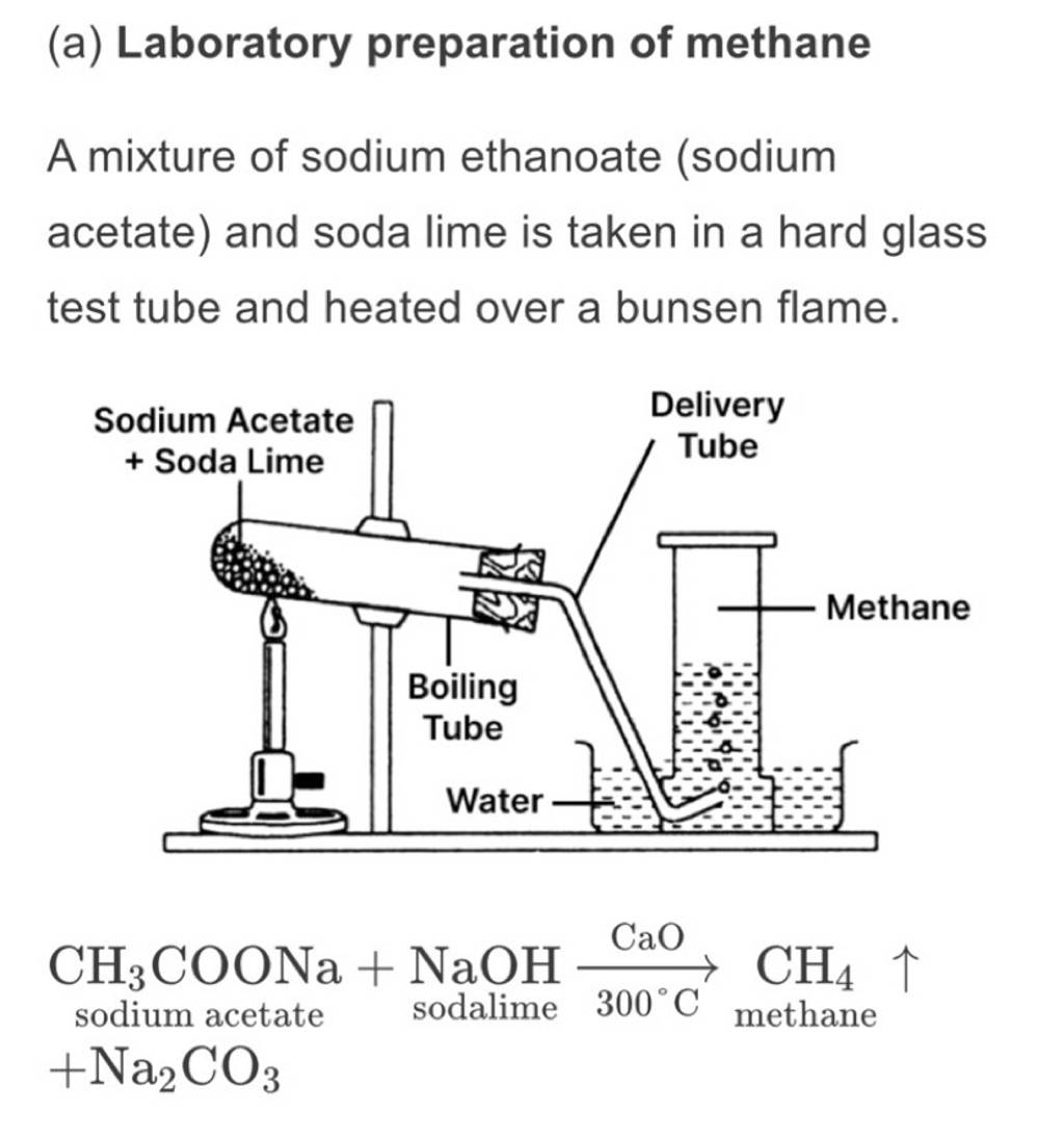 (a) Laboratory preparation of methane A mixture of sodium ethanoate (sodi..
